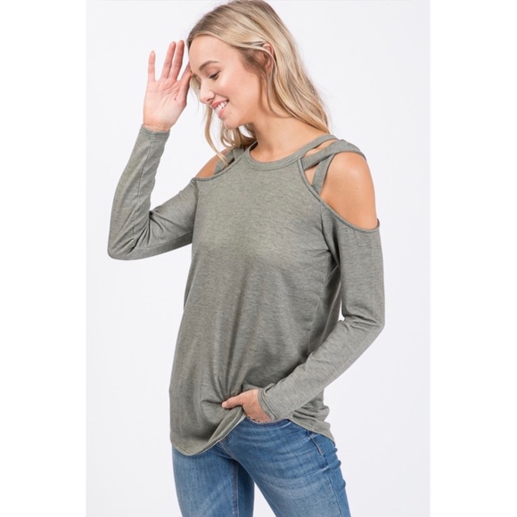 Olive Cold Shoulder Long Sleeve Top - Picture 4 of 7